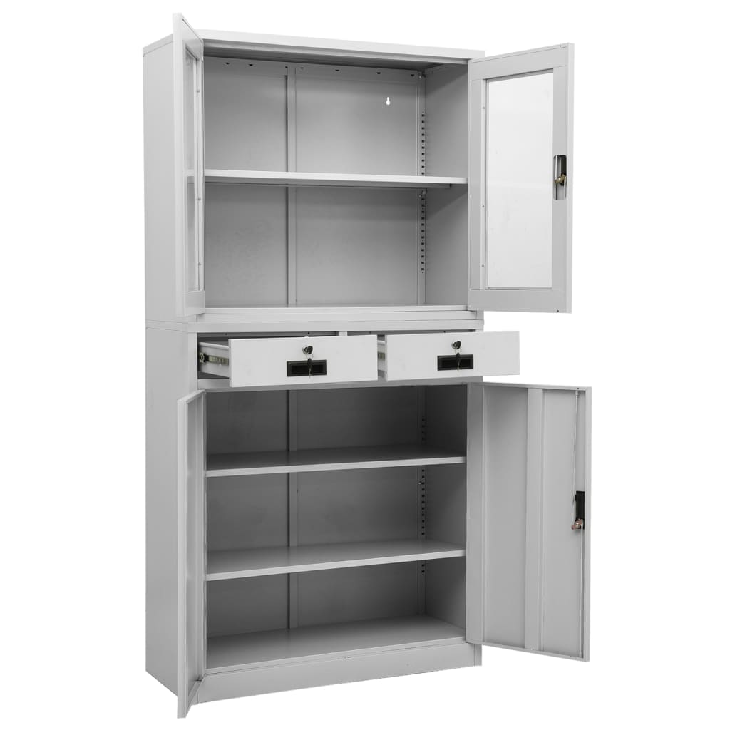 vidaXL Büroschrank Hellgrau 90x40x180 cm Stahl und Gehärtetes Glas