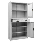 vidaXL Büroschrank Hellgrau 90x40x180 cm Stahl und Gehärtetes Glas