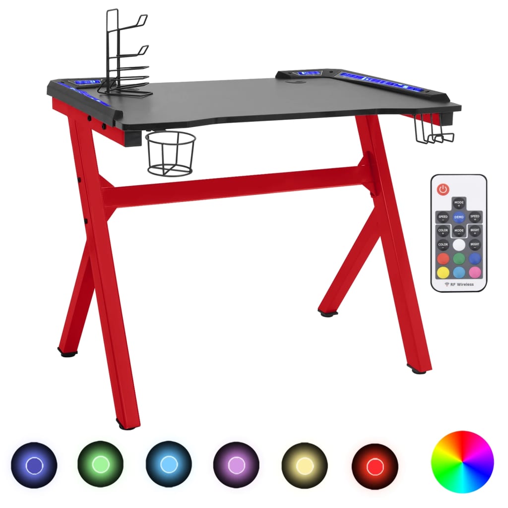 vidaXL Gaming-Schreibtisch mit LED Y-Gestell Schwarz Rot 110x60x75 cm