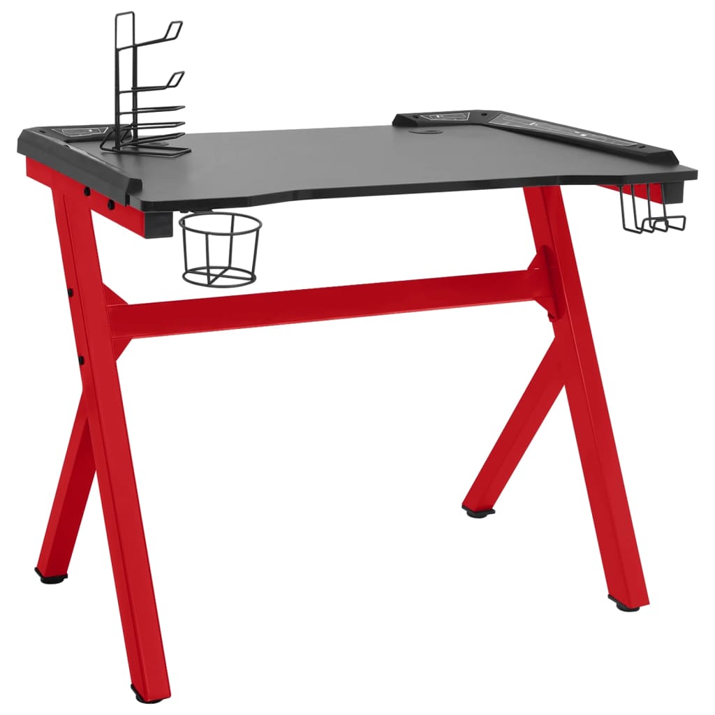 vidaXL Gaming-Schreibtisch mit LED Y-Gestell Schwarz Rot 110x60x75 cm