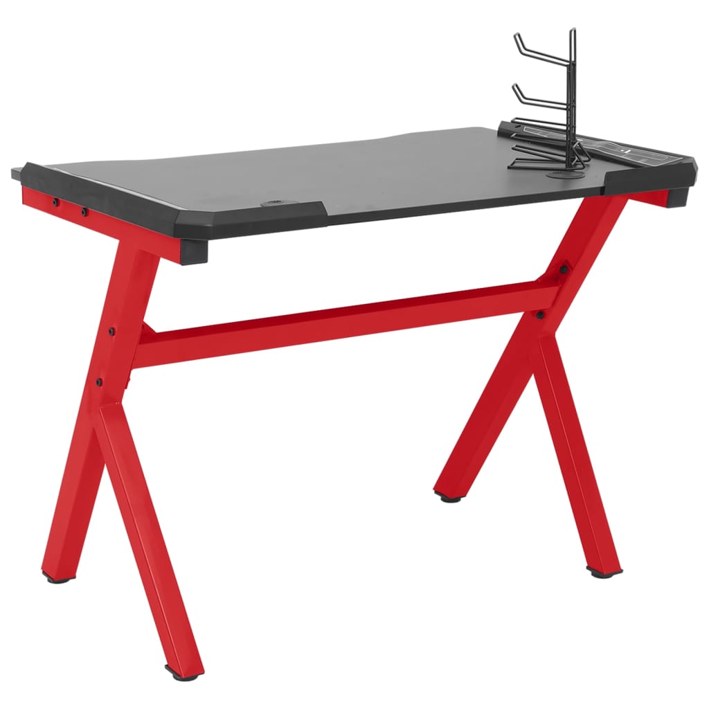 vidaXL Gaming-Schreibtisch mit LED Y-Gestell Schwarz Rot 110x60x75 cm