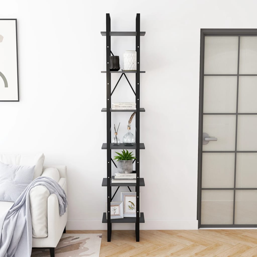 vidaXL Standregal Hoch Grau 40x30x210 cm Massivholz Kiefer