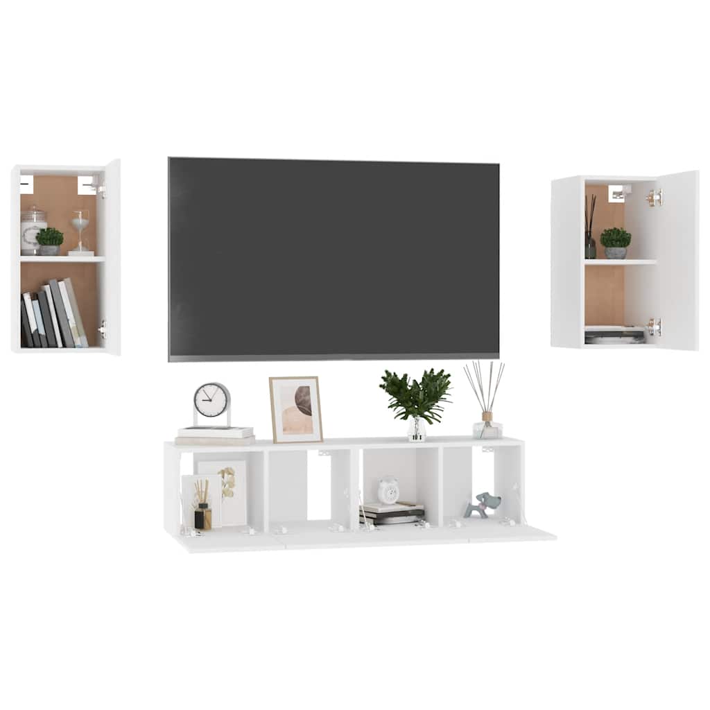 vidaXL 4-tlg. TV-Schrank-Set Weiß Holzwerkstoff