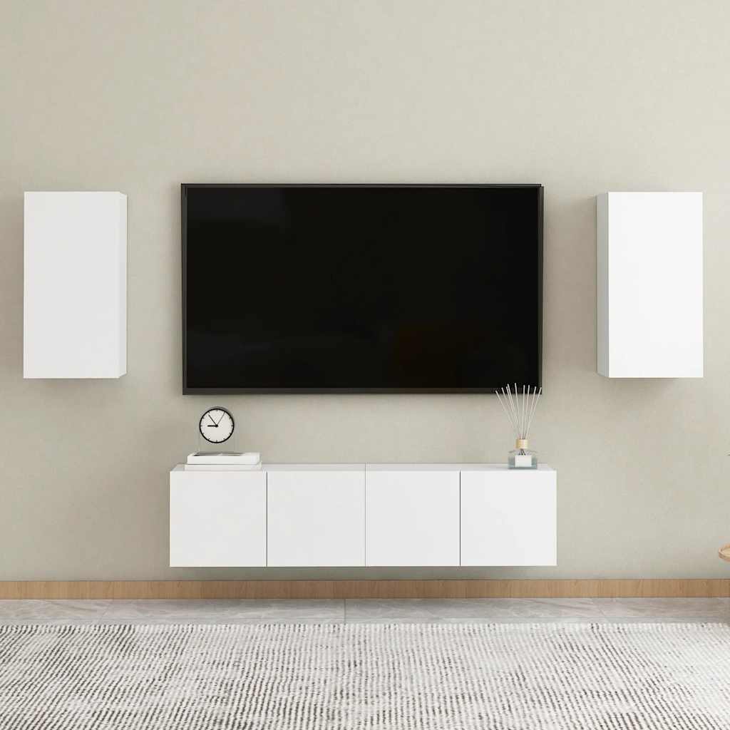 vidaXL 4-tlg. TV-Schrank-Set Weiß Holzwerkstoff