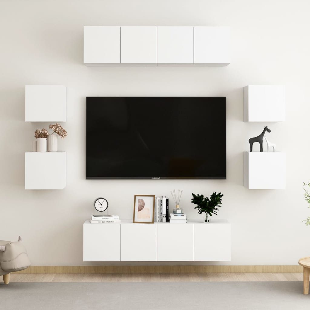 vidaXL 8-tlg. TV-Schrank-Set Weiß Holzwerkstoff