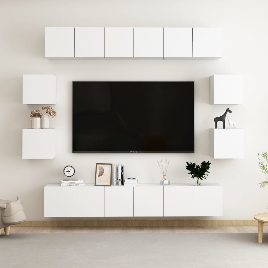 vidaXL 10-tlg. TV-Schrank-Set Weiß Holzwerkstoff