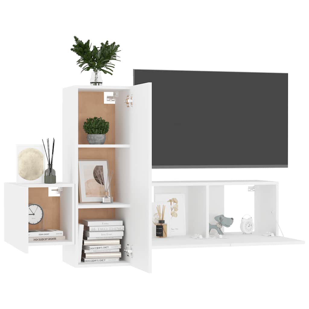 vidaXL 3-tlg. TV-Schrank-Set Weiß Holzwerkstoff