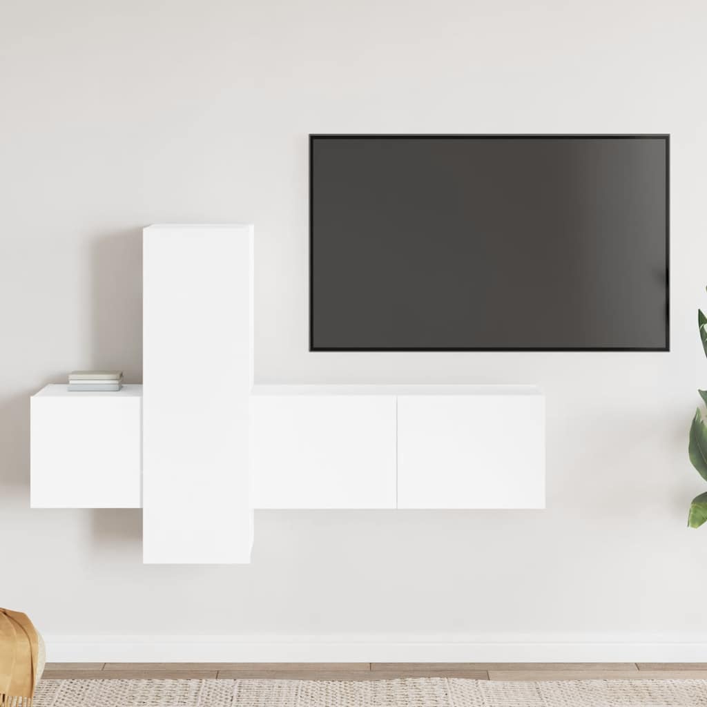 vidaXL 3-tlg. TV-Schrank-Set Weiß Holzwerkstoff
