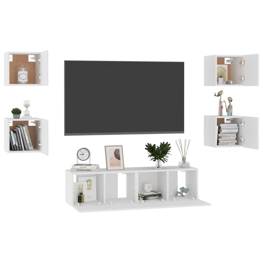 vidaXL 6-tlg. TV-Schrank-Set Weiß Holzwerkstoff