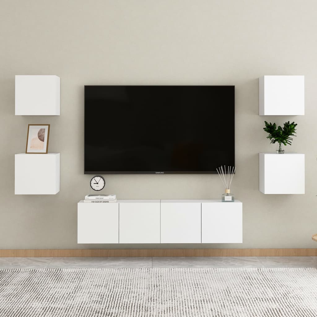 vidaXL 6-tlg. TV-Schrank-Set Weiß Holzwerkstoff