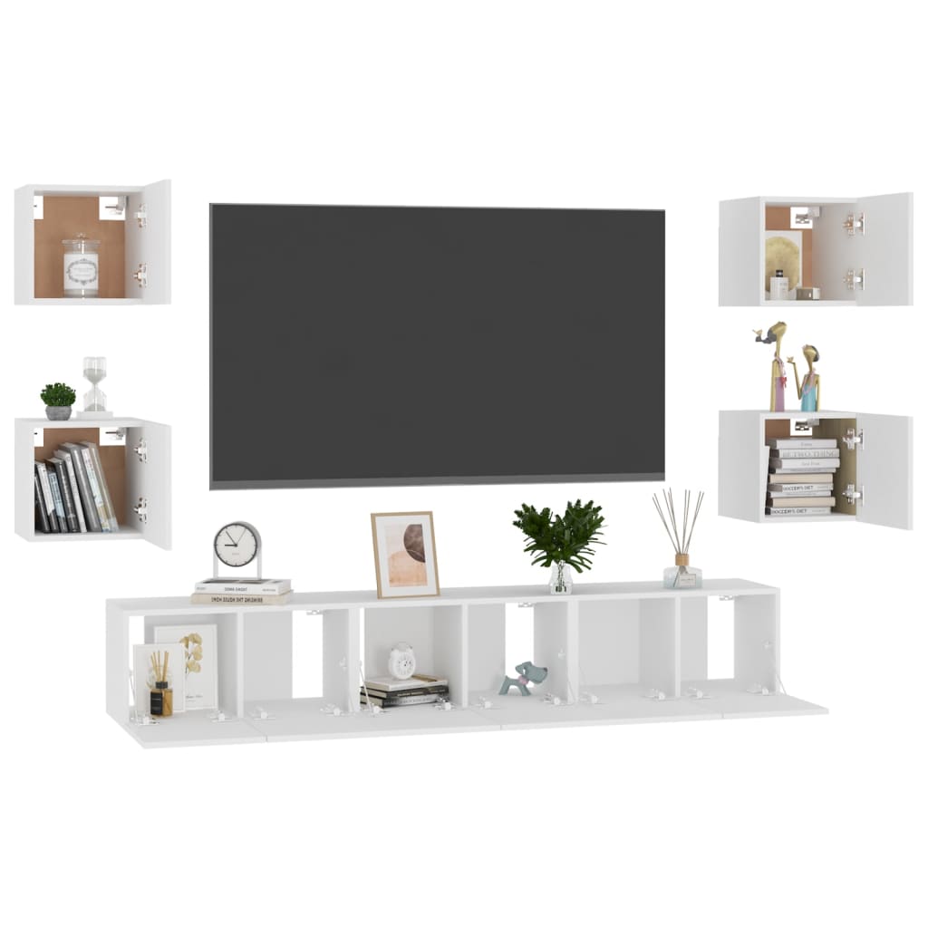 vidaXL 7-tlg. TV-Schrank-Set Weiß Holzwerkstoff