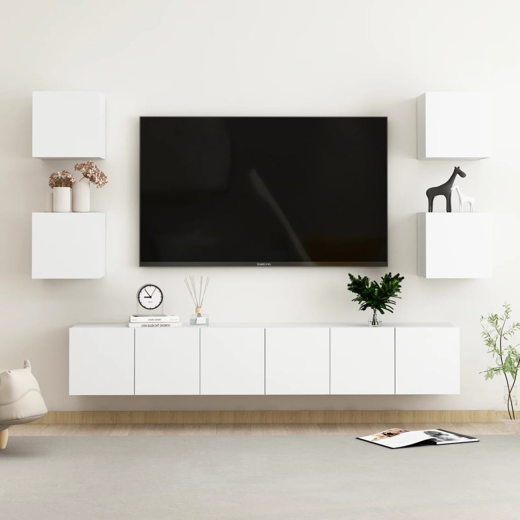 vidaXL 7-tlg. TV-Schrank-Set Weiß Holzwerkstoff