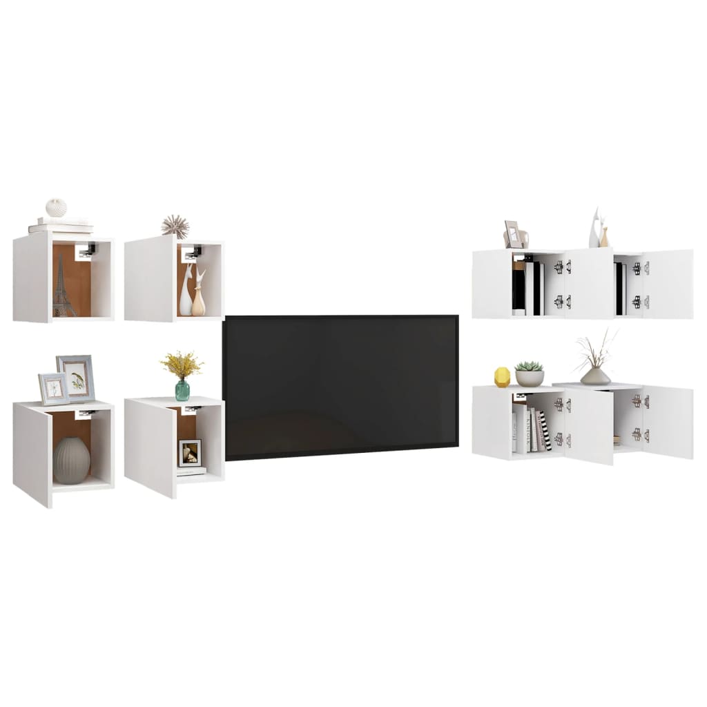 vidaXL TV-Wandschränke 8 Stk. Weiß 30,5x30x30 cm