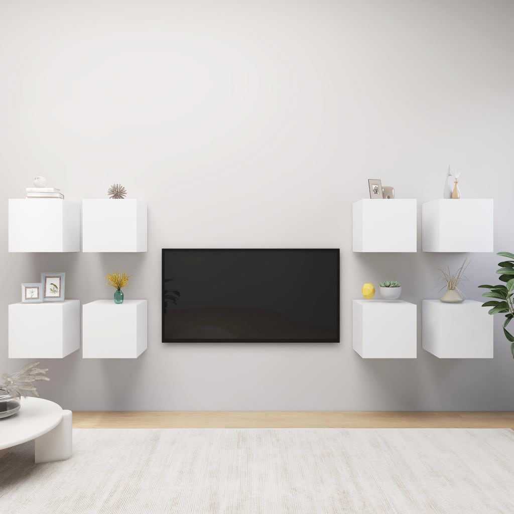 vidaXL TV-Wandschränke 8 Stk. Weiß 30,5x30x30 cm