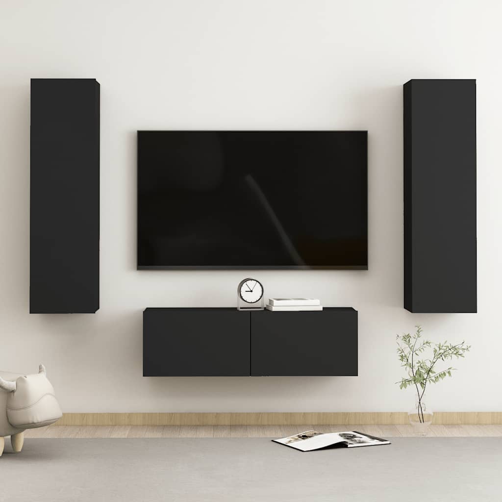 vidaXL 3-tlg. TV-Schrank-Set Weiß Holzwerkstoff