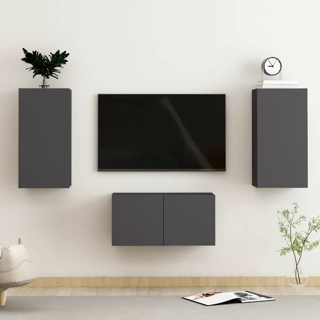 vidaXL 3-tlg. TV-Schrank-Set Weiß Holzwerkstoff