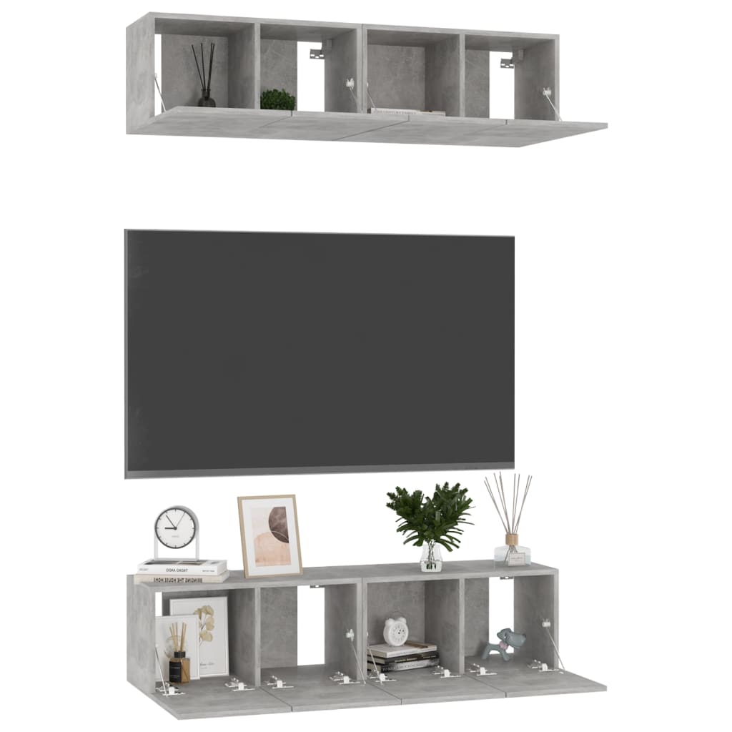 vidaXL TV-Schränke 4 Stk. Betongrau 60x30x30 cm Holzwerkstoff
