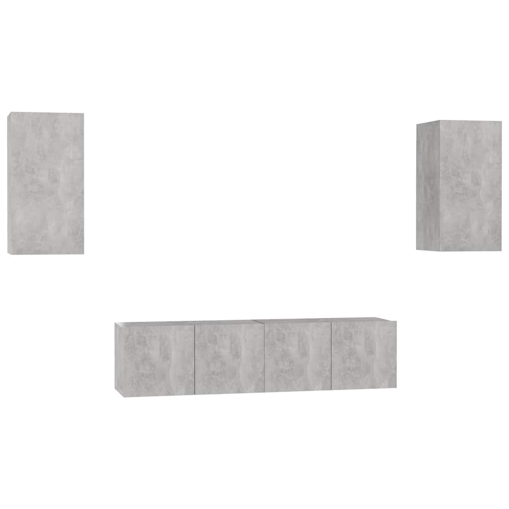 vidaXL 4-tlg. TV-Schrank-Set Betongrau Holzwerkstoff