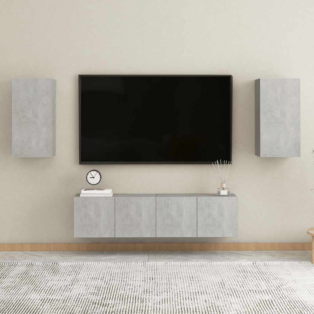 vidaXL 4-tlg. TV-Schrank-Set Betongrau Holzwerkstoff