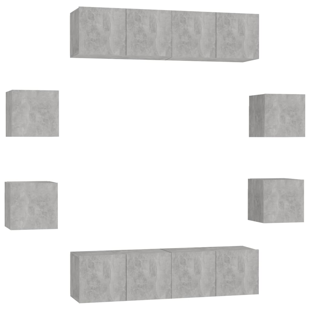 vidaXL 8-tlg. TV-Schrank-Set Betongrau Holzwerkstoff