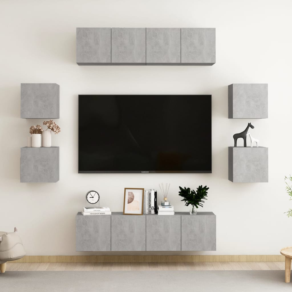 vidaXL 8-tlg. TV-Schrank-Set Betongrau Holzwerkstoff