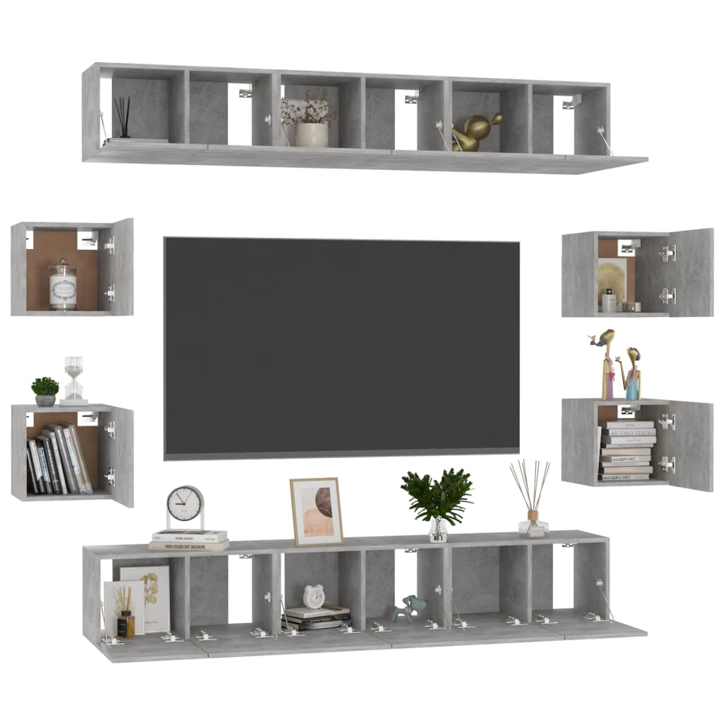 vidaXL 10-tlg. TV-Schrank-Set Betongrau Holzwerkstoff