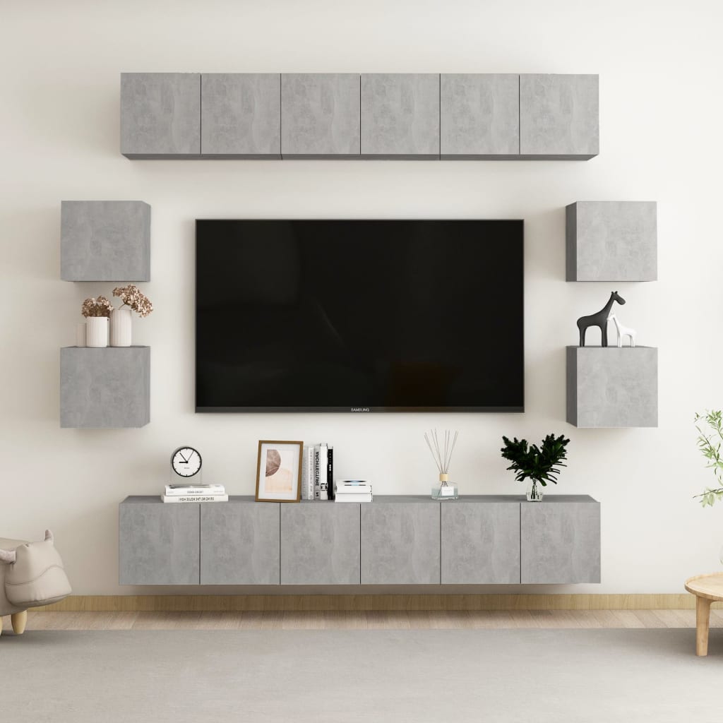 vidaXL 10-tlg. TV-Schrank-Set Betongrau Holzwerkstoff