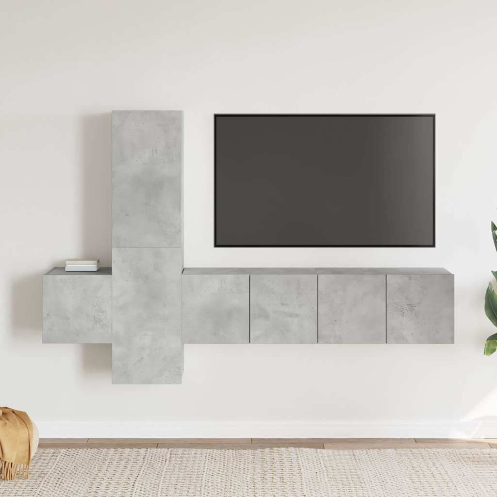 vidaXL 5-tlg. TV-Schrank-Set Betongrau Holzwerkstoff