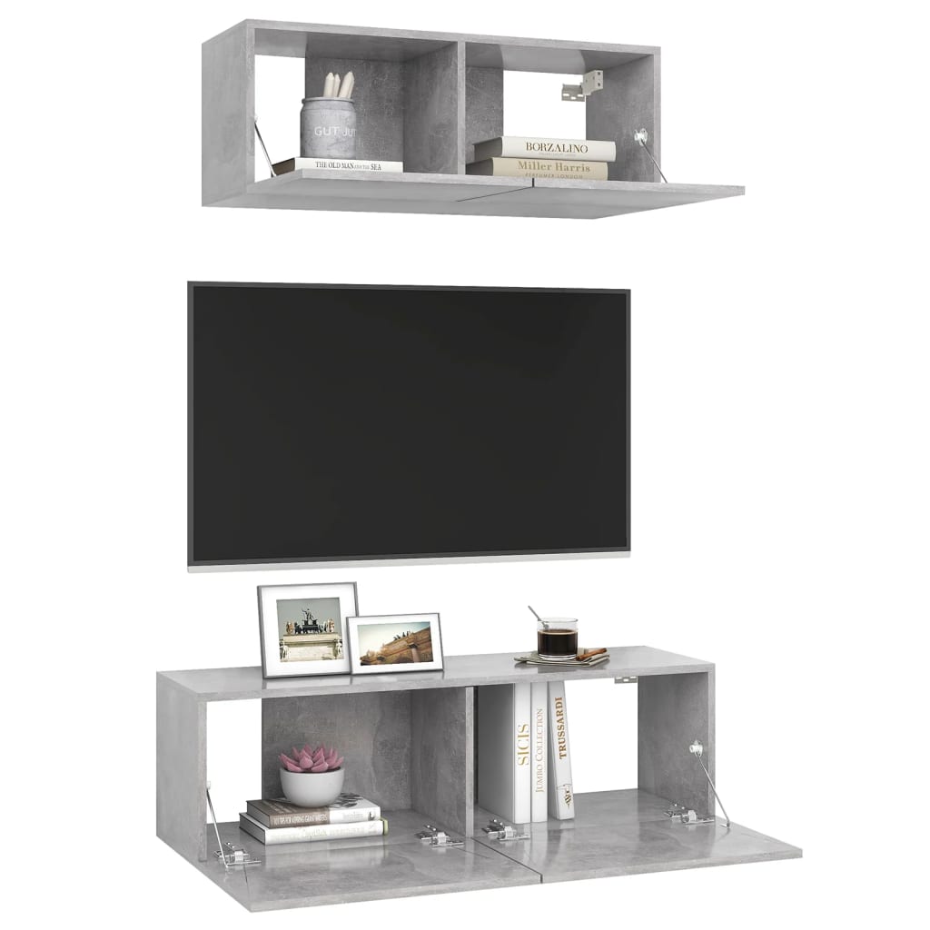 vidaXL 2-tlg. TV-Schrank-Set Betongrau Holzwerkstoff