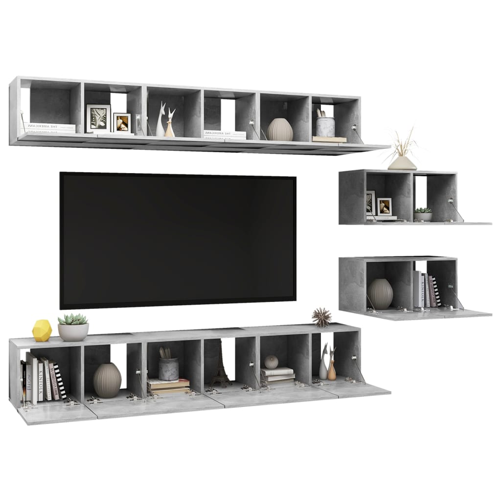 vidaXL TV-Schränke 8 Stk. Betongrau Holzwerkstoff