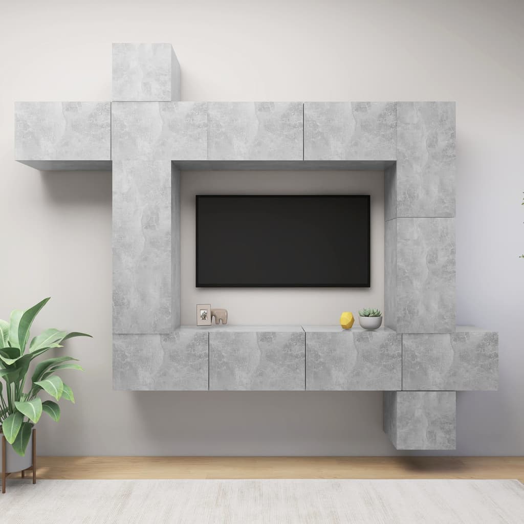 vidaXL 9-tlg. TV-Schrank-Set Betongrau Holzwerkstoff