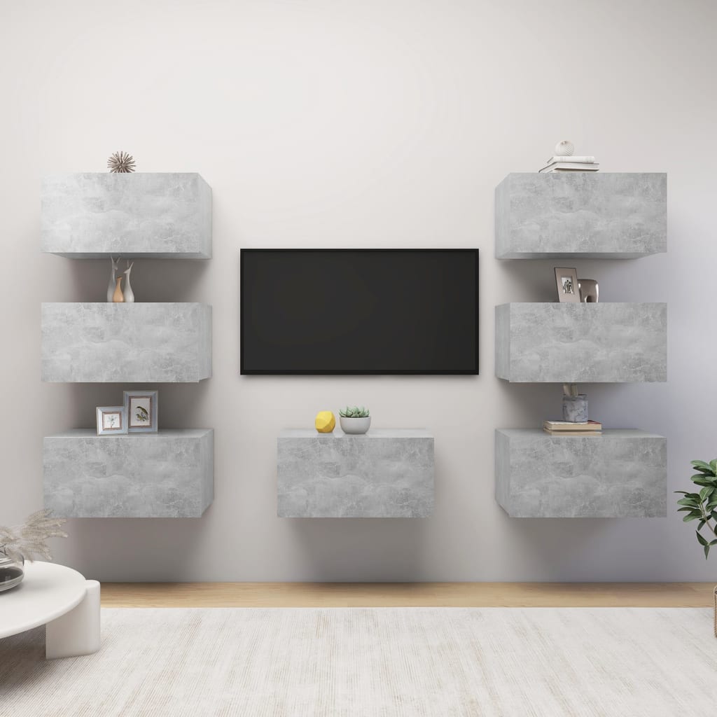 vidaXL TV-Schränke 7 Stk. Betongrau 30,5x30x60 cm Holzwerkstoff