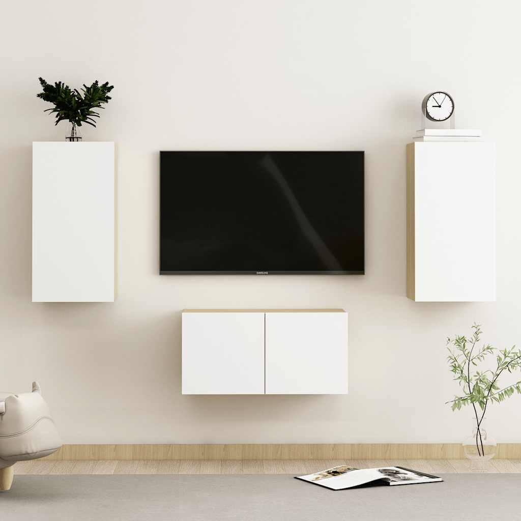 vidaXL 3-tlg. TV-Schrank-Set Sonoma-Eiche Holzwerkstoff