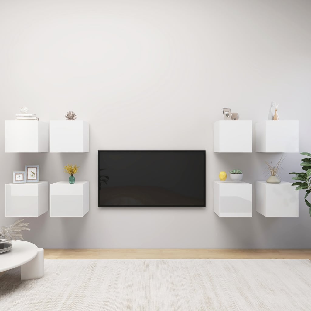 vidaXL TV-Wandschränke 8 Stk. Hochglanz-Weiß 30,5x30x30 cm