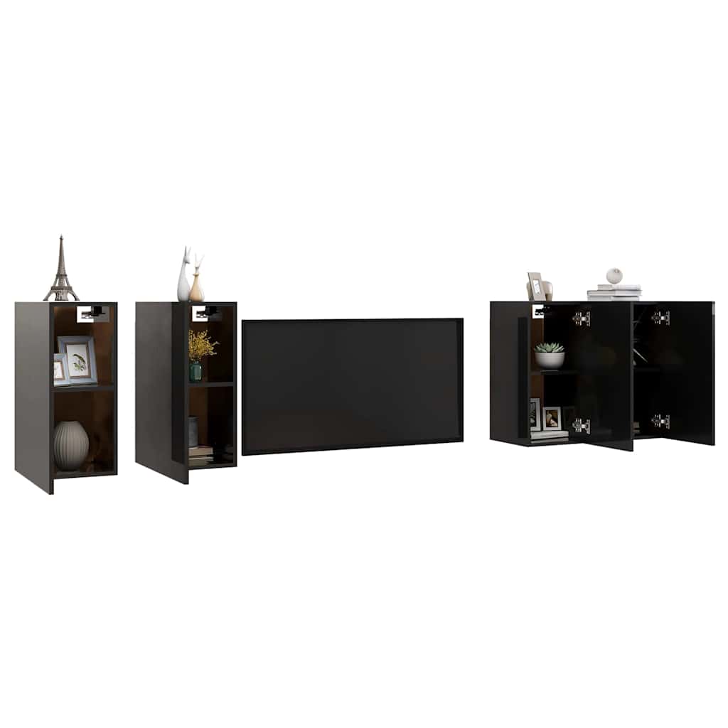 vidaXL TV-Schränke 4 Stk. Hochglanz-Schwarz 30,5x30x60cm Holzwerkstoff