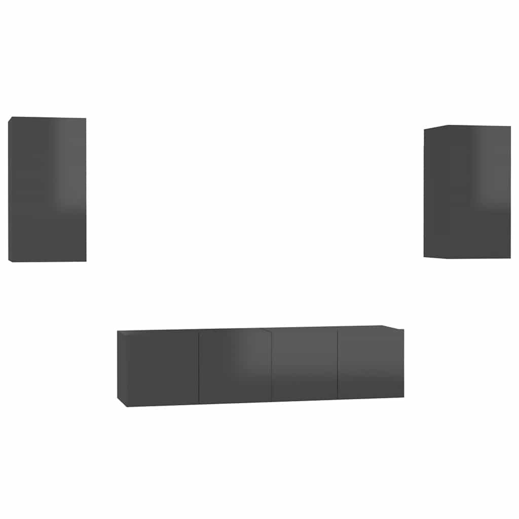 vidaXL 4-tlg. TV-Schrank-Set Hochglanz-Grau Holzwerkstoff