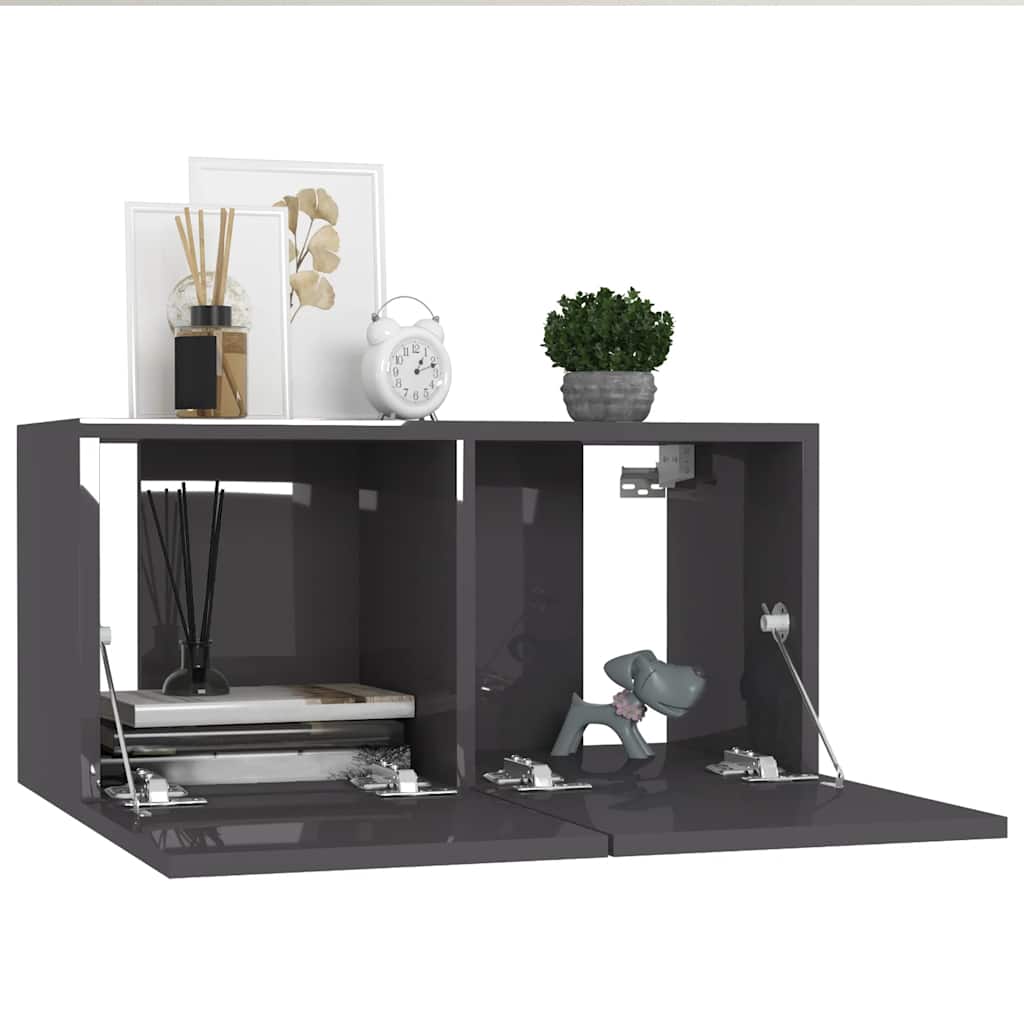 vidaXL 4-tlg. TV-Schrank-Set Hochglanz-Grau Holzwerkstoff