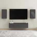 vidaXL 4-tlg. TV-Schrank-Set Hochglanz-Grau Holzwerkstoff