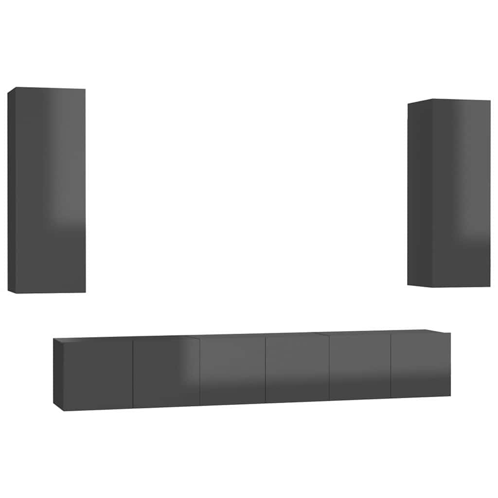 vidaXL 5-tlg. TV-Schrank-Set Hochglanz-Grau Holzwerkstoff