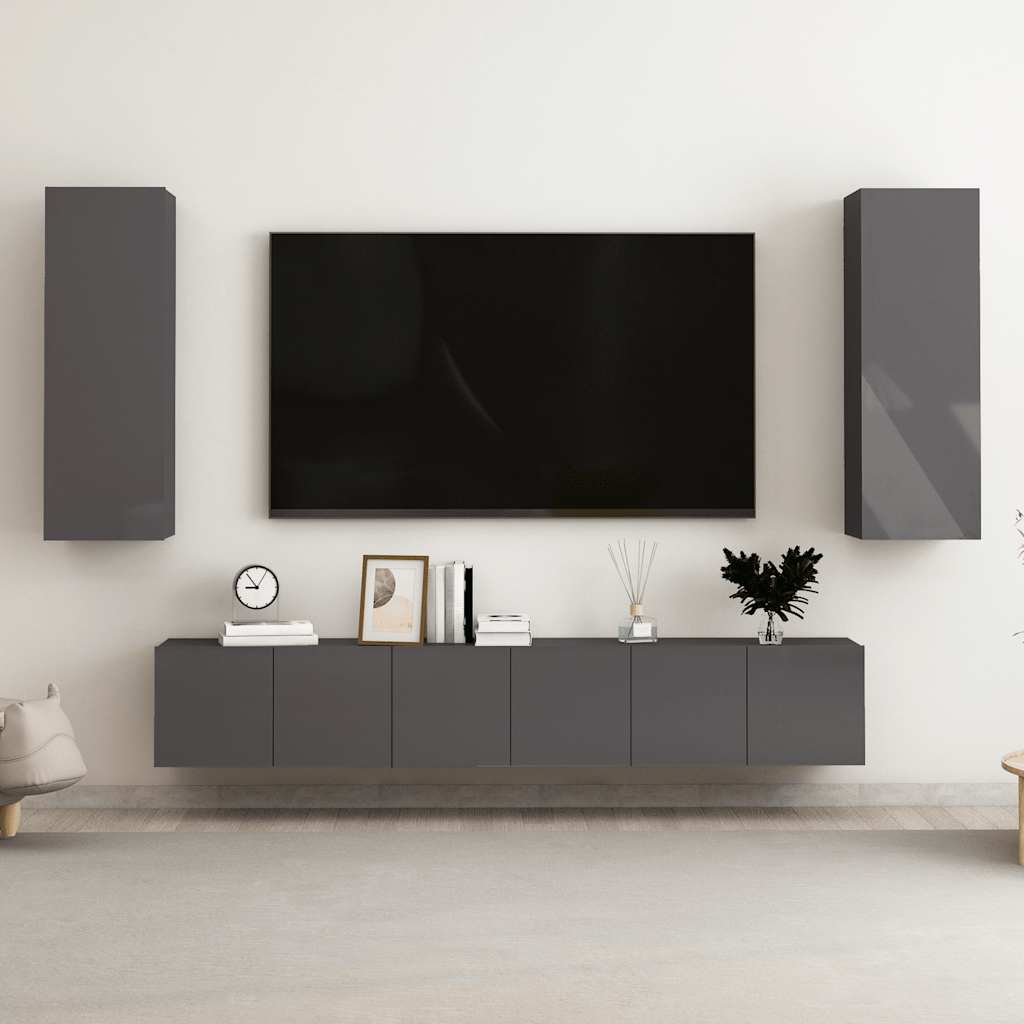 vidaXL 5-tlg. TV-Schrank-Set Hochglanz-Grau Holzwerkstoff
