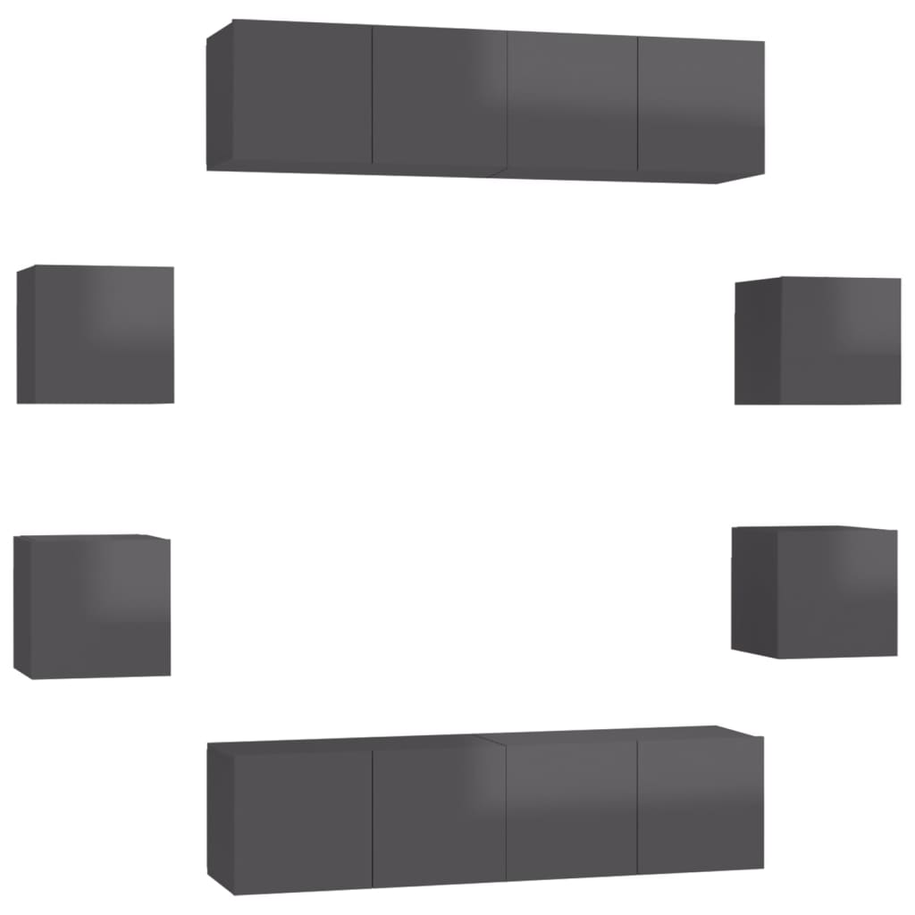 vidaXL 8-tlg. TV-Schrank-Set Hochglanz-Grau Holzwerkstoff