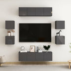 vidaXL 8-tlg. TV-Schrank-Set Hochglanz-Grau Holzwerkstoff
