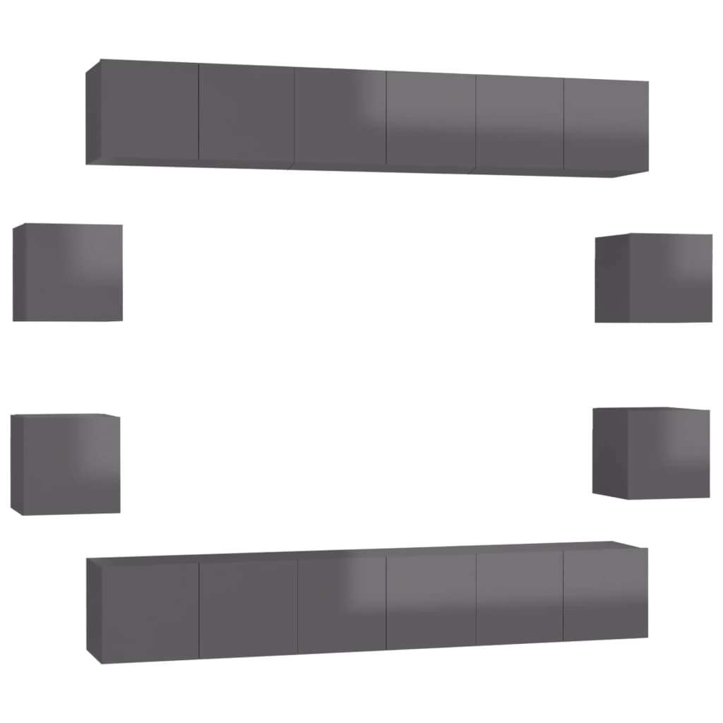 vidaXL 10-tlg. TV-Schrank-Set Hochglanz-Grau Holzwerkstoff