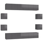 vidaXL 10-tlg. TV-Schrank-Set Hochglanz-Grau Holzwerkstoff
