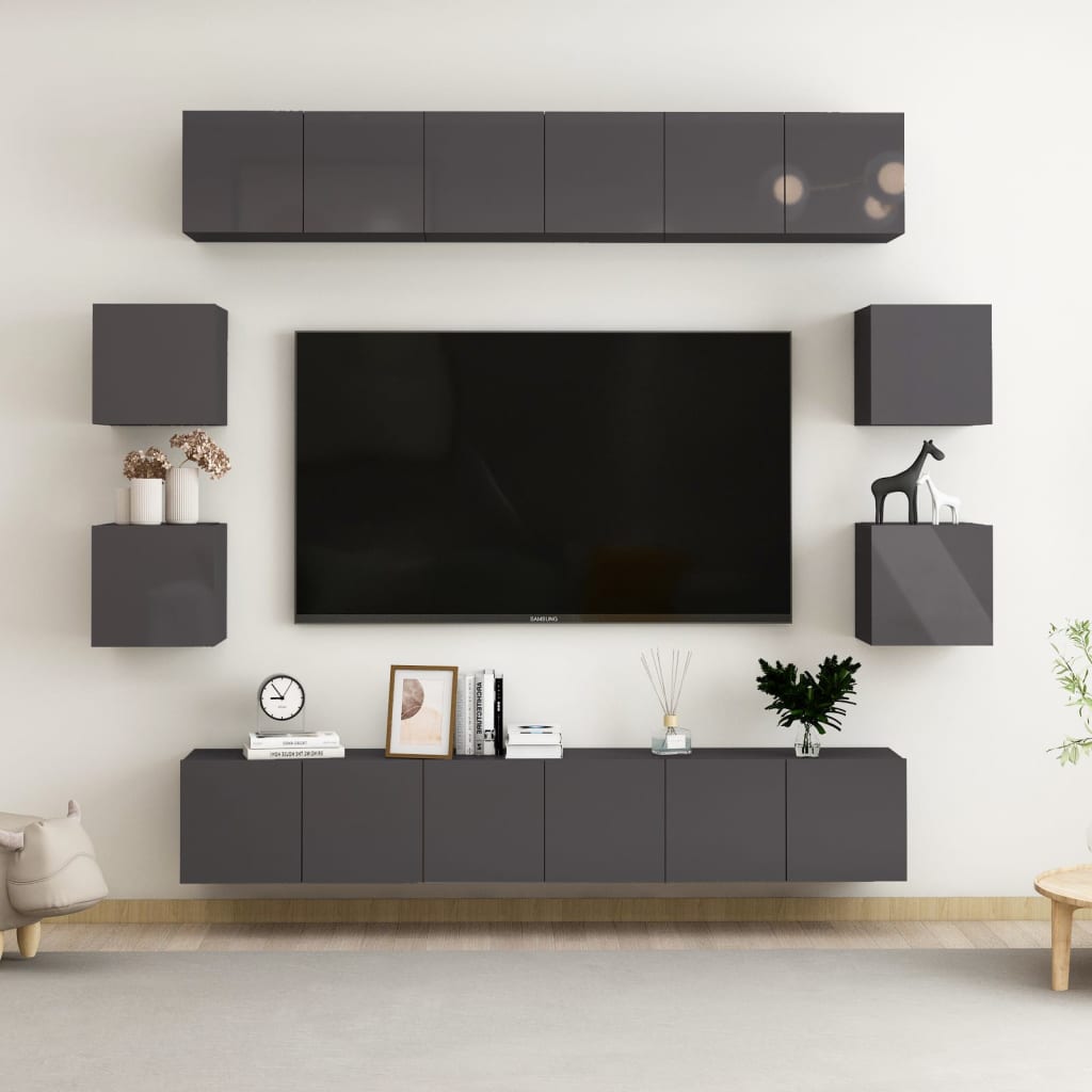 vidaXL 10-tlg. TV-Schrank-Set Hochglanz-Grau Holzwerkstoff