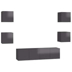 vidaXL 6-tlg. TV-Schrank-Set Hochglanz-Grau Holzwerkstoff