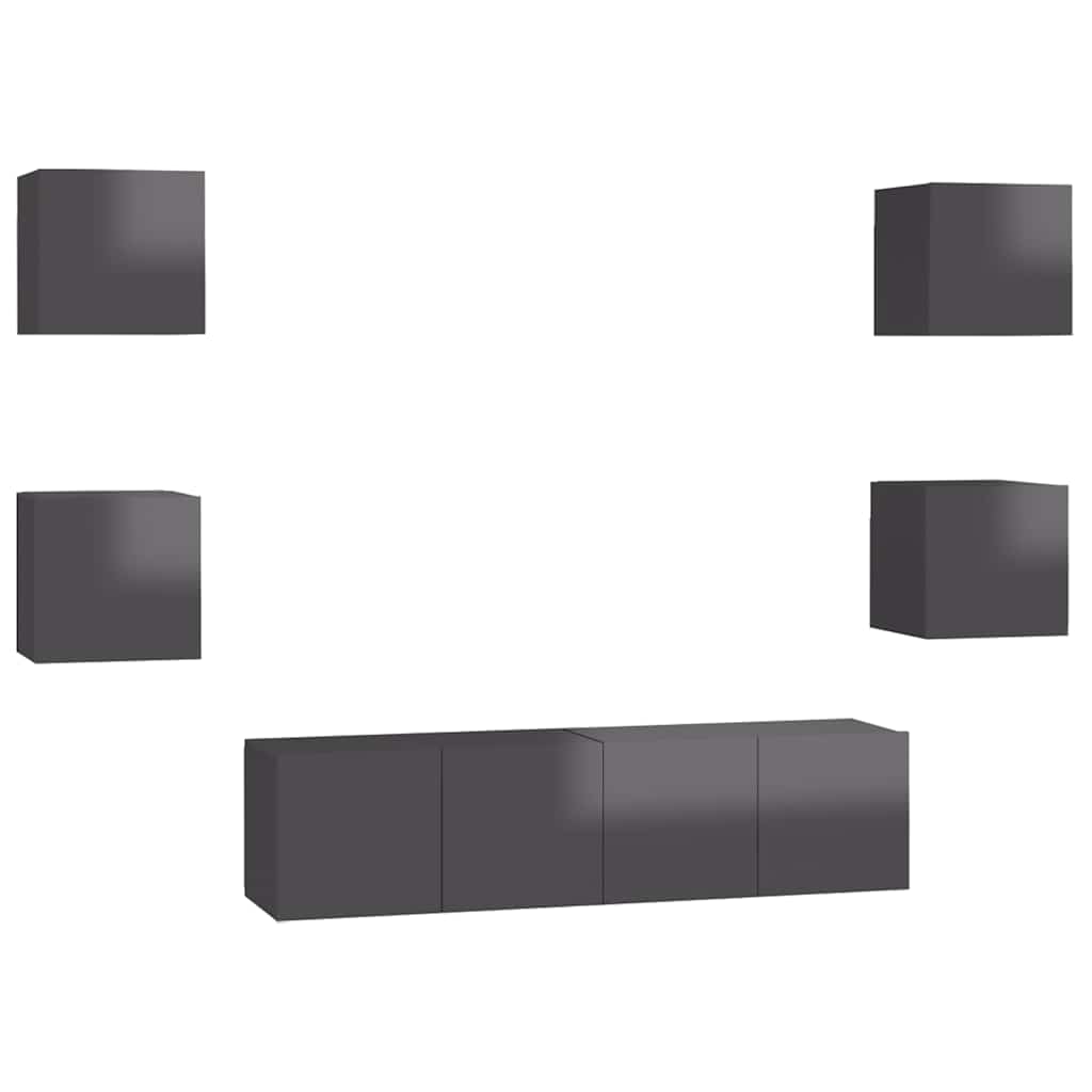 vidaXL 6-tlg. TV-Schrank-Set Hochglanz-Grau Holzwerkstoff