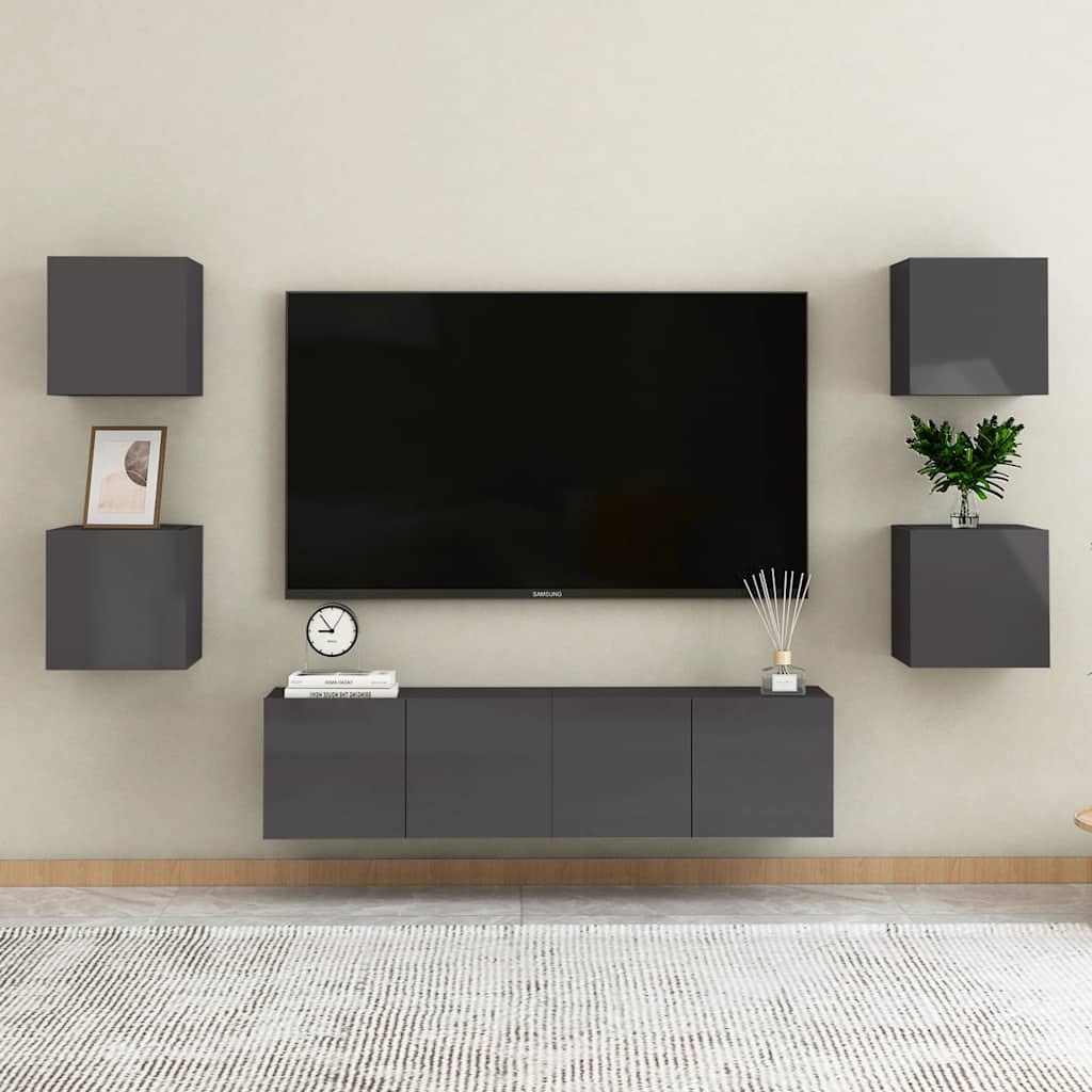 vidaXL 6-tlg. TV-Schrank-Set Hochglanz-Grau Holzwerkstoff