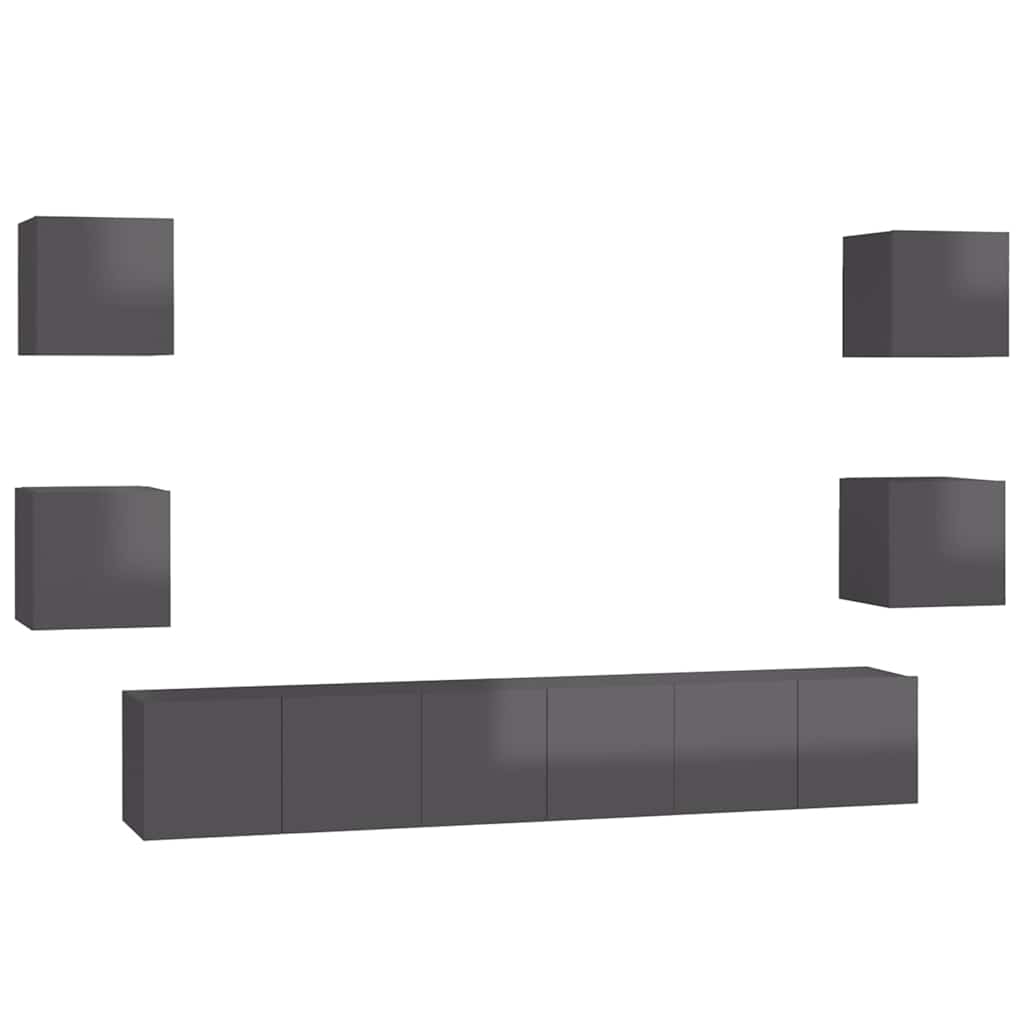 vidaXL 7-tlg. TV-Schrank-Set Hochglanz-Grau Holzwerkstoff