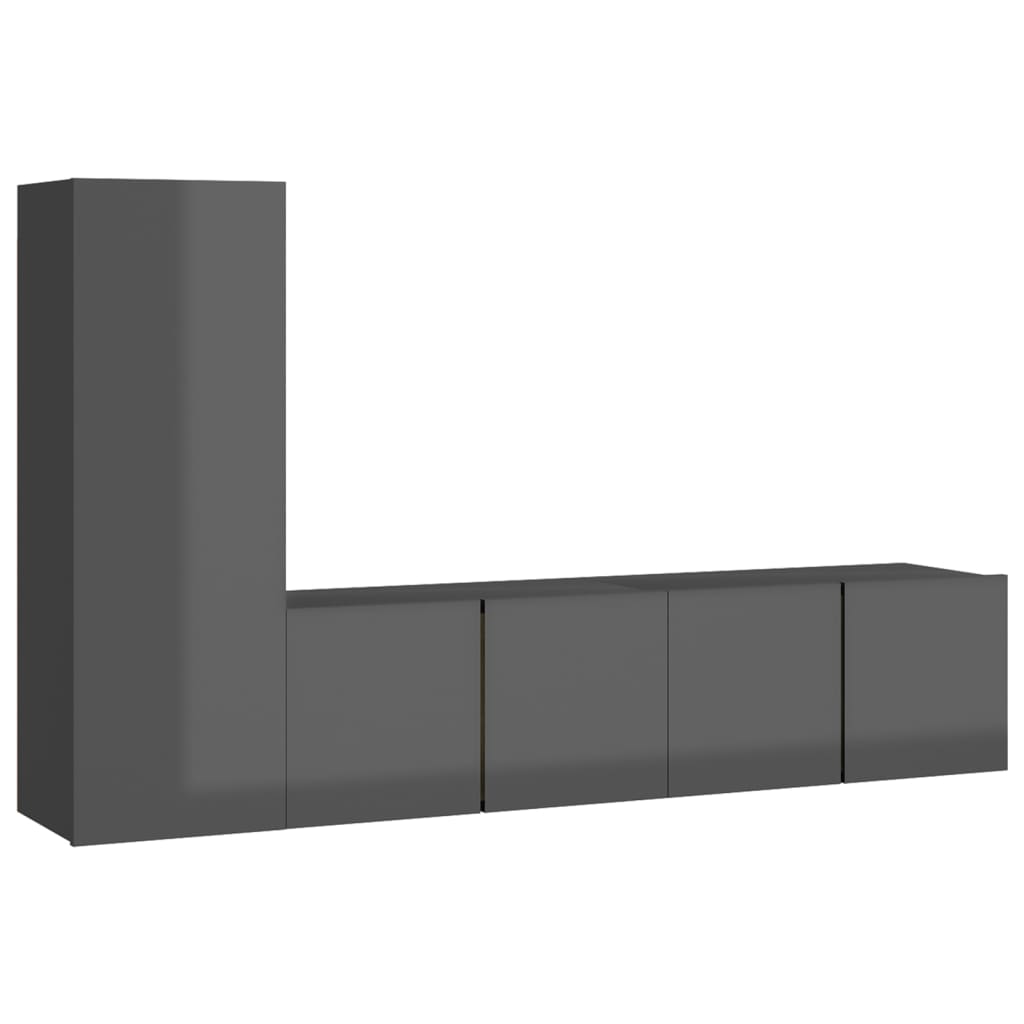 vidaXL 3-tlg. TV-Schrank-Set Hochglanz-Grau Holzwerkstoff